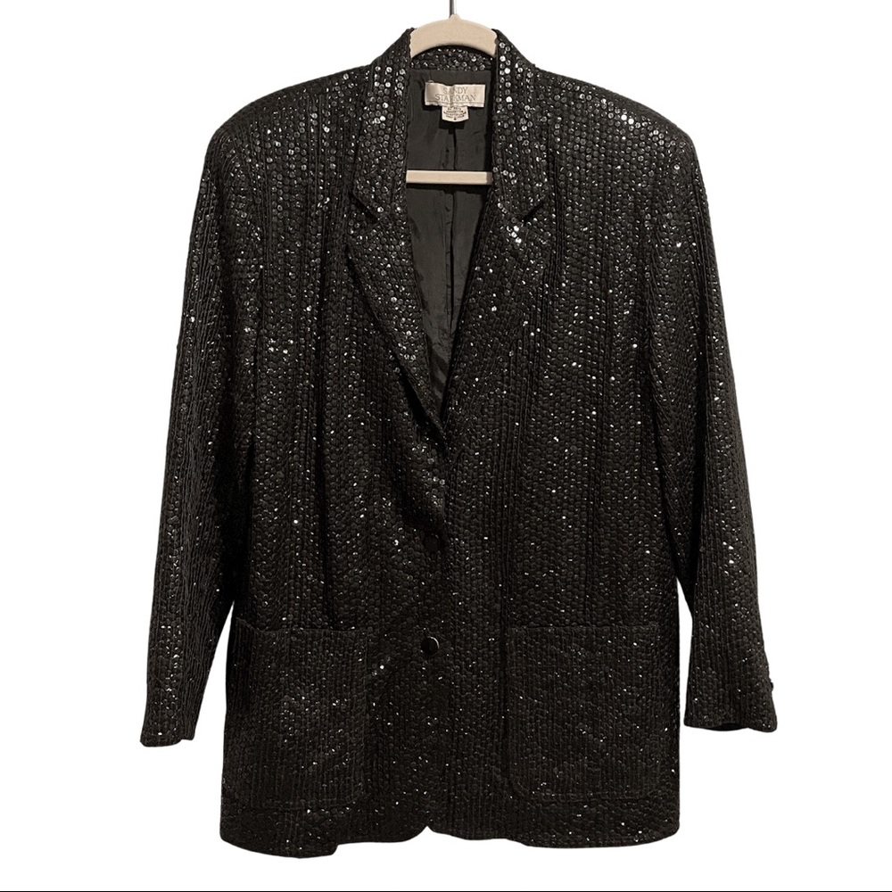 Sandy Starkman Sequin 2-Pocket Button Blazer Jacket